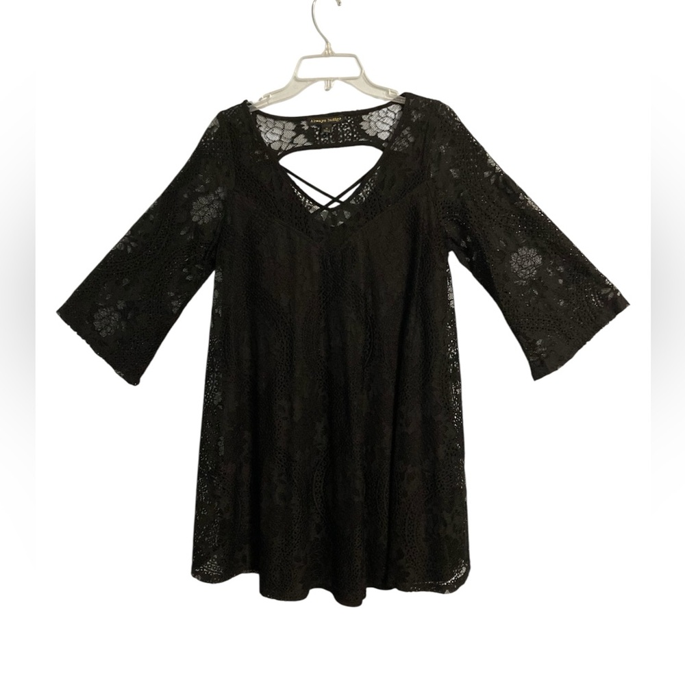 Always Indigo black lace v-neck 3/4 sleeve dress lined size 1X